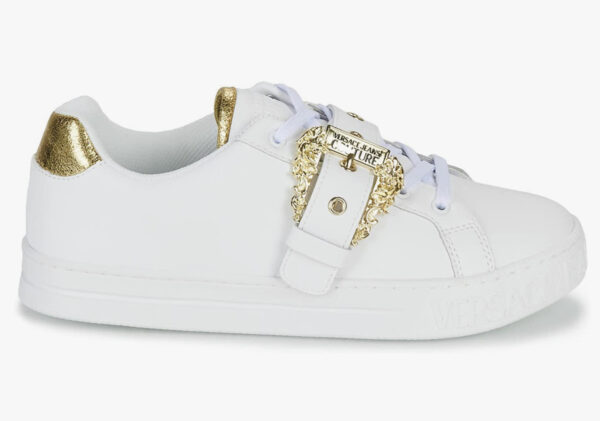 Versace Jeans Couture White Baroque Buckle Fashion Lace Up Sneakers- for Womens